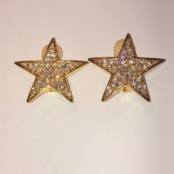 Joan Rivers Jewelry - Vintage Signed Joan Rivers Clear CZ Rhinestone Gold Tone Clip On Earrings